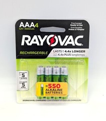 Rayovac Rechargeable 600mAh NiMH AAA Batteries 4 Pack