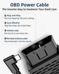 OBD OBD2 Hardwire Kit Power Cable for Dash Camera with 90Degree USB Type C 12