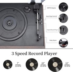 9 in 1 Vintage Record Player Bluetooth 3 Speed Turntable