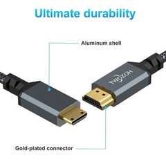 Long Mini HDMI to HDMI Cable 15FT Braided High-Speed 3D 4K for Cameras & TVs