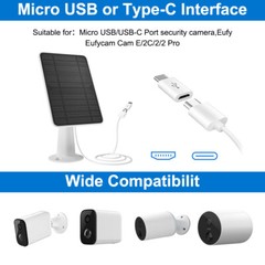 360° Solar Panel Charger for Outdoor Security Camera Eufy 10W Micro USB Type-C