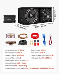 VEVOR Subwoofer Bass Package Dual Car Audio Subwoofer and Amp Package 1200W RMS