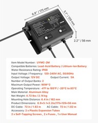 VEVOR 2-Bank 5A 12V Smart Marine Battery Charger Onboard IP68 Waterproof Boat RV