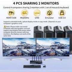 USB 3.0 HDMI Displayport KVM Switch Box 4K@60Hz USB 3.0 UHD HDMI 2.0 Monitor 4X2