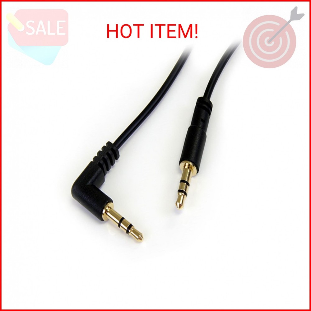 StarTech.com 1 ft. (0.3 m) Right Angle 3.5 mm Audio Cable – 3.5mm Slim Audio Cab
