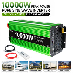 10000W Peak Pure Sine Wave Inverter 12V DC to 110V AC with LED Remote Control