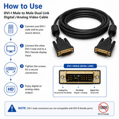 DVI-I Male to Male Dual Link Digital / Analog Video Cable – 6ft / 10ft / 15ft