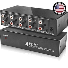 3.5mm Aux + RCA L/R Audio Splitter 1 in 4 Out Stereo Analog Black