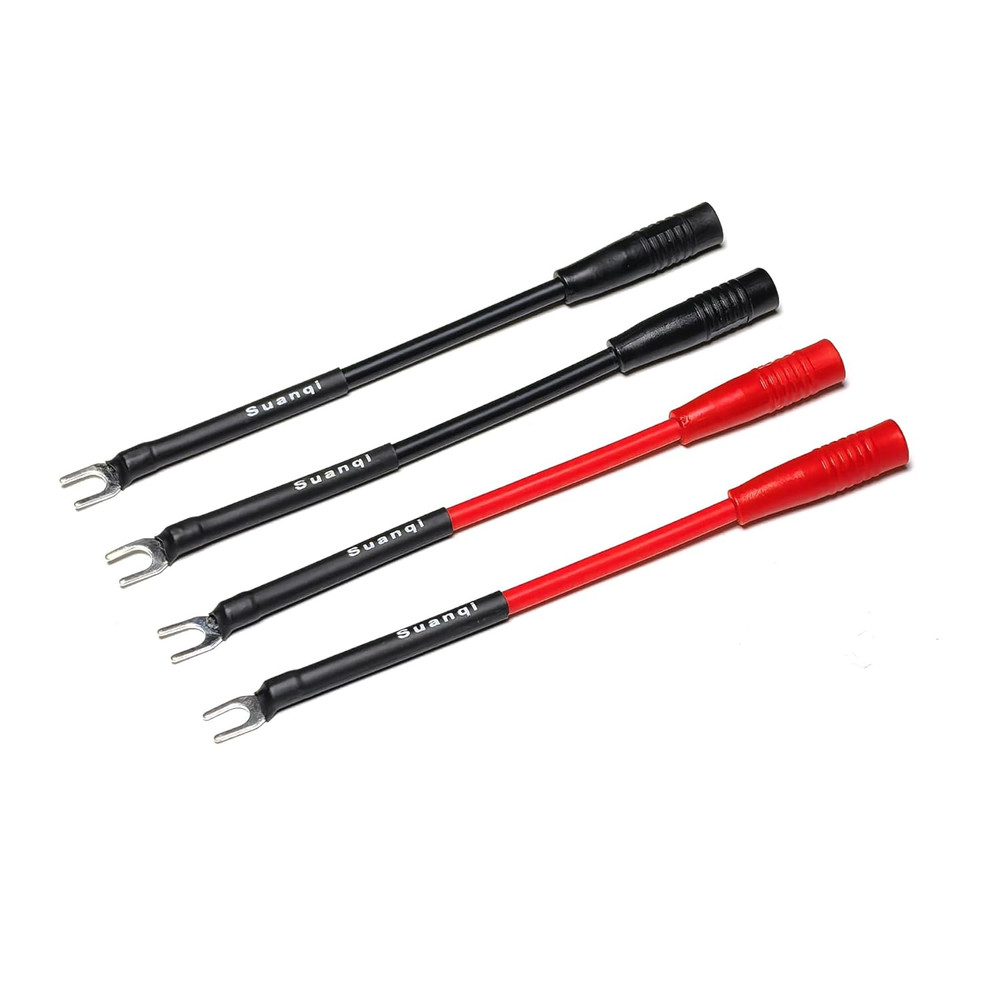 4Pc Banana Plug To Spade Adapter 4mm Speaker Connectors 12AWG 3″ Cable Set