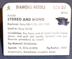 NEEDLE STYLUS for Sony ND-111E ND-112G, VC-8E Pfanstiehl Finest 626-D7