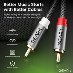 GEARit RCA Cable (1FT) 2RCA Male to 2RCA Male Stereo Audio Cables Shielded Braid