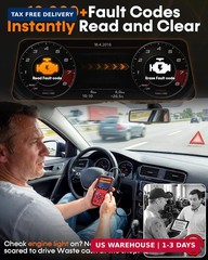 Easy to Use 2-in-1 OBD2 Scanner with Battery Tester: 1S Read & Clear Check Engin