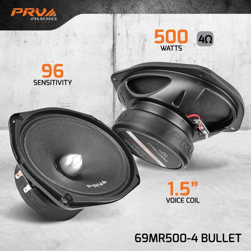 Loud 6×9″ Car Speakers PRV 1000W 4 Ohm Midrange PRO Audio 69MR500-4BULLET SINGLE
