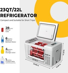 BougeRV 23 Quart Car Refrigerator Compressor Cooling (22L) 12/24V DC 110-240V AC