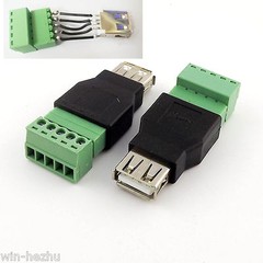 USB 2.0 Type A Female Jack to 5 Pin Screw with Shield Terminal Plug Adapter
