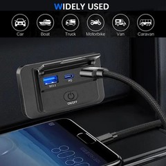 12V Dual USB QC3.0 & PD Port Car Fast Charger Socket Power Outlet On-Off Switch
