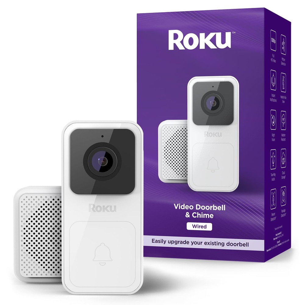 Roku Smart Home Wired Video Doorbell & Chime – 1080p HD Night Vision Ultrawide