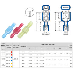 Blue Female Spade Terminals Crimp Connectors 16-14 AWG Insulated 100 PCS