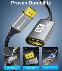 Displayport 1.4 to HDMI 2.1 Adapter 8K@60Hz/4K@120Hz Unidirectional DP Male