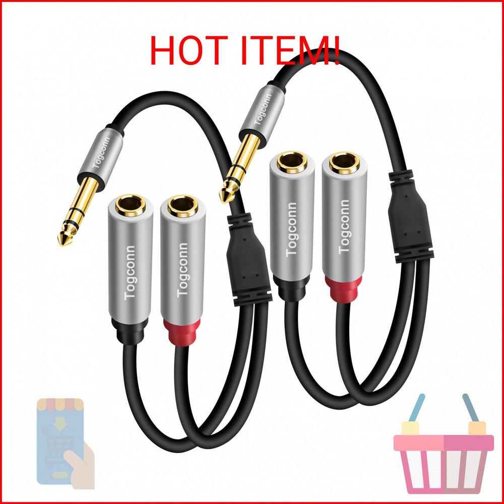 Togconn 2-Pack 1/4 inch TRS Stereo Splitter Y Adapter, 6.35mm Stereo Male to Dua