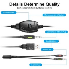 Black Wired Gaming Headsets Headphones Mic for PS5 PS4 Xbox One Switch PC RPI 3