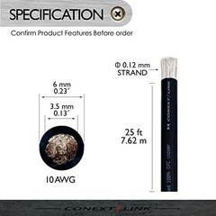 Conext Link 25 FT 10 AWG GA Full Gauge Battery Power Cable Ground Wire Frost