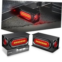 2 PCS Steel Trailer Light Boxes Red Amber Oval+ Red Marker Trailer Light Box