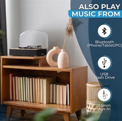 SoundBeast Retro Wooden Turntable Vinyl Record Player, Bluetooth, 3.5mm Aux, USB