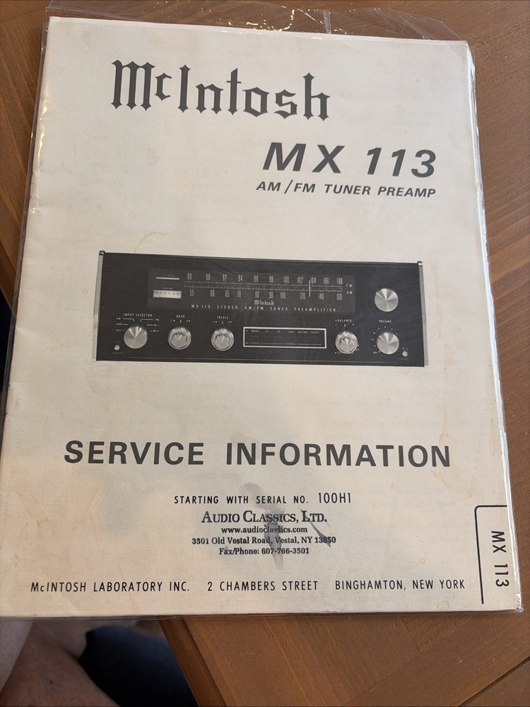 McIntosh MX 113 Service Information Manual