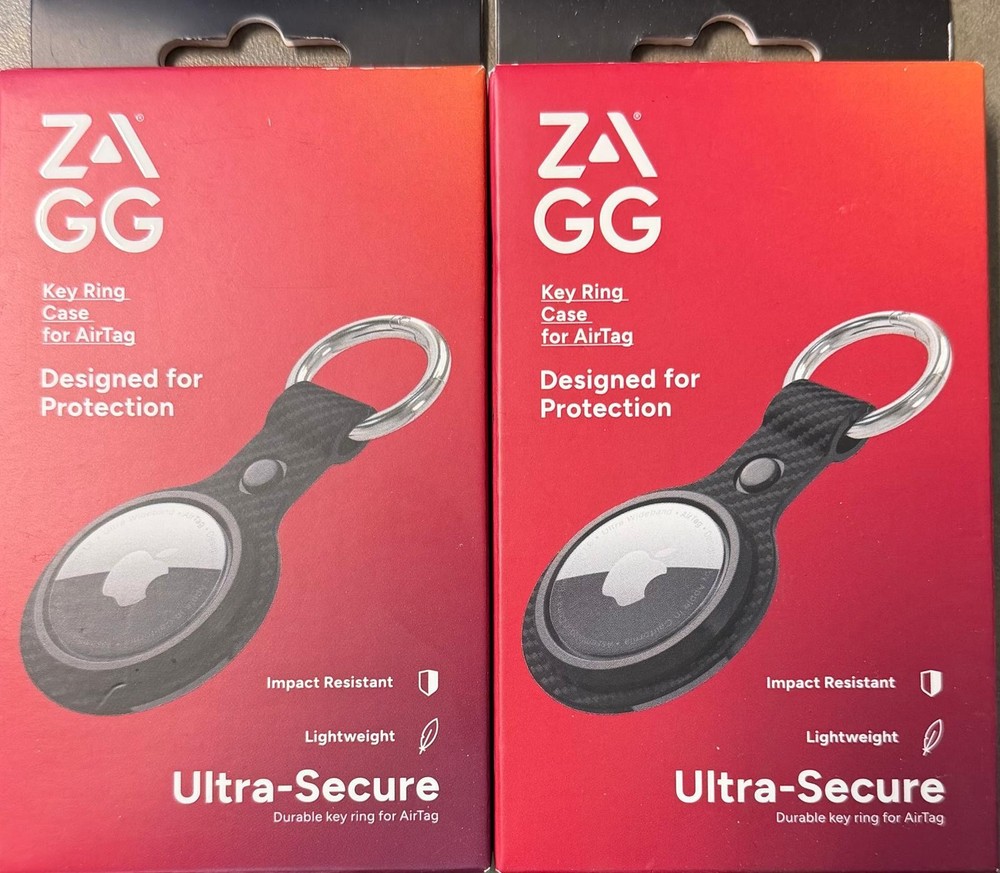 2 Pack Zagg Key Ring Case for Airtag Ultra Secure “Brand New” BLACK”