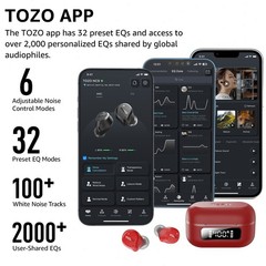 TOZO NC9 Hybrid Active Noise Cancelling Wireless Earbuds, Red | Refur