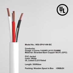 14AWG Speaker Wire 14 Gauge Oxygen-Free OFC UL CL2/3 Rated Cable 500FT 2/14 4/14