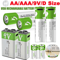 Lot USB AA AAA 9V C D Lithium ion Rechargeable Battery 1.5V Fast Charge Type C