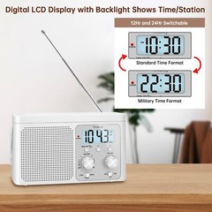 Portable AM/FM Radio with Digital Display Battery or Plug-in Ideal for Seniors