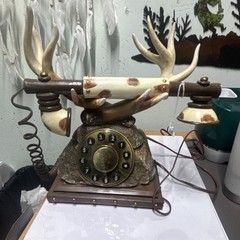 Deer Antler Rustic Lodge Style Corded Rotary Dial Telephone Brown Beige