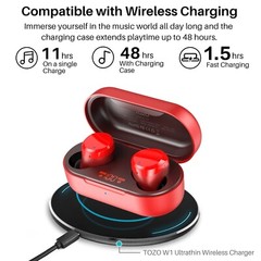 TOZO T12 Wireless Earbuds In Ear Stereo Headphones IPX8 Waterproof Red