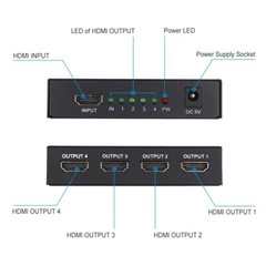 1×4 HDMI Splitter, 1 in 4 Out HDMI Splitter Audio Video Distributor Box 3D & 4K