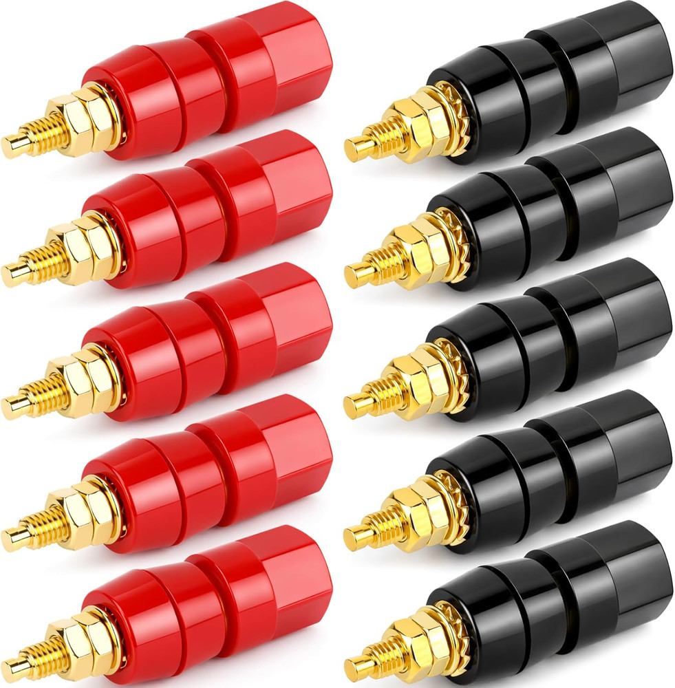 10Pcs M5 X 50Mm Speaker Binding Post, Pure Copper Screw Rod 4Mm Banana Socket Co