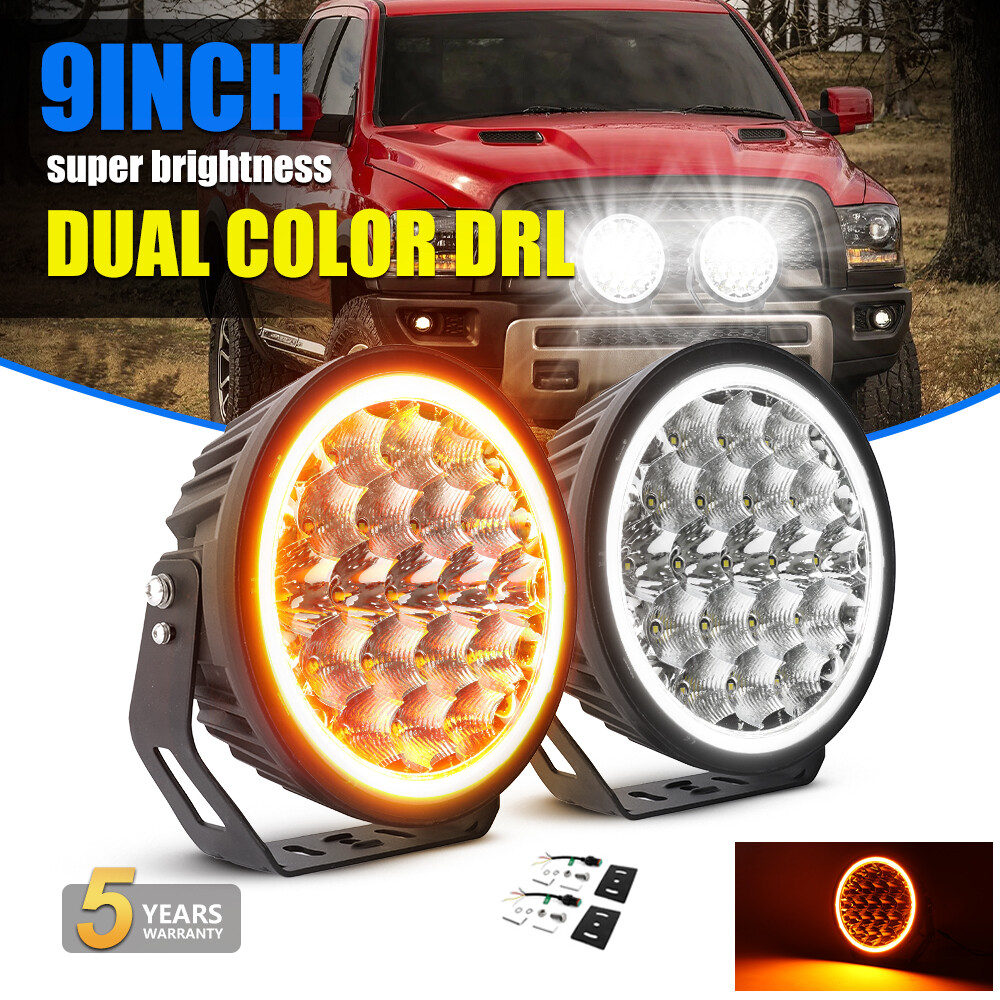 Pair 9inch Round LED Spot Flood Work Driving Lights DRL Fog Lamp 4×4 SUV Offroad