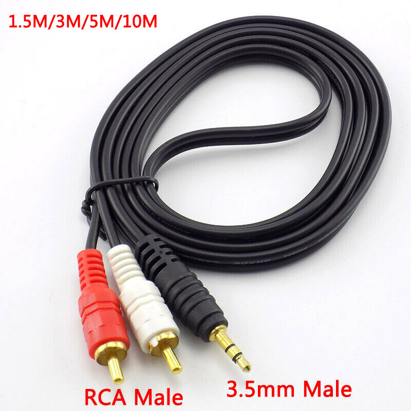 3.5mm Jack Male to 2 RCA Male AV Cord AUX Audio Cable 1.5/5/10M For Mp3 Phone