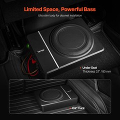 VEVOR 8″ 240W Slim Under-Seat Subwoofer Powered Car Truck Sub w/ Amp Kit Speaker