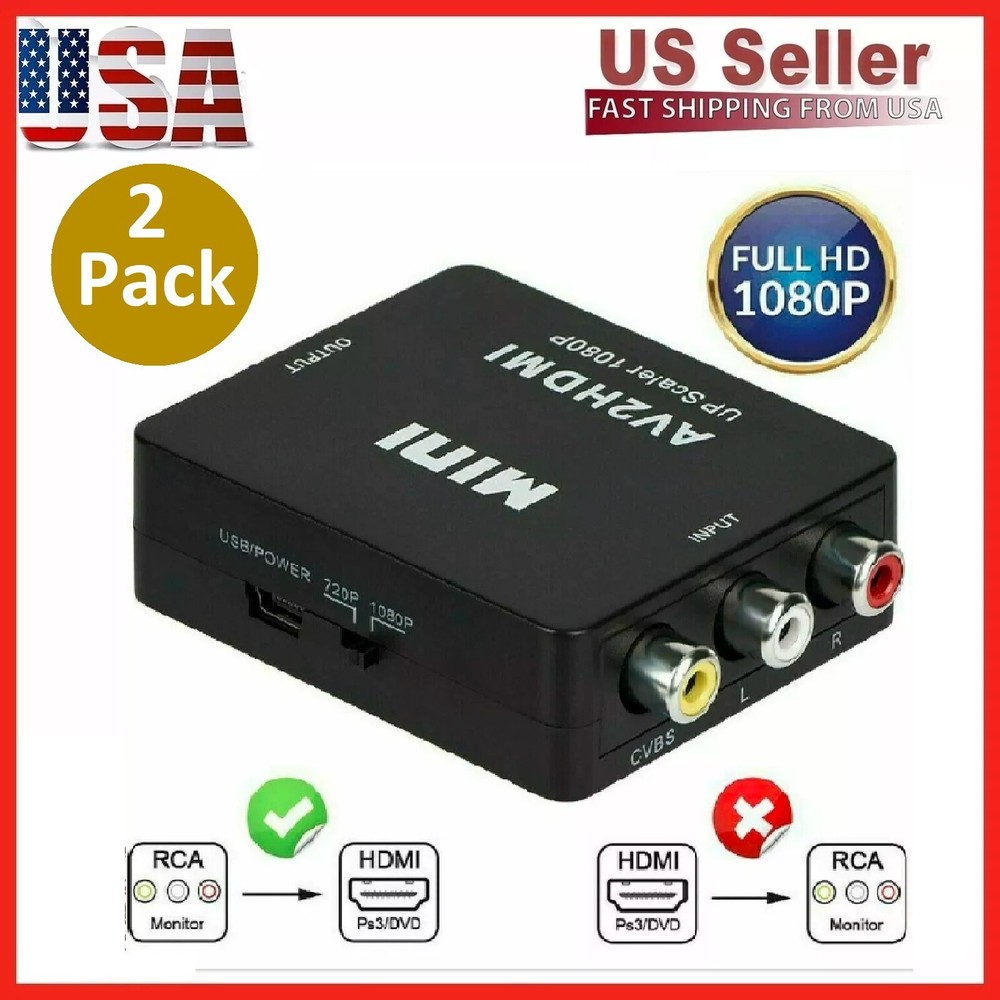 2 x RCA AV to HDMI HD Converter Composite CVBS Audio Video Adapter Wii NES SNES