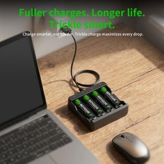 BEVIGOR 4 Bay AA AAA Battery Charger, USB High Speed Independent Slot Black