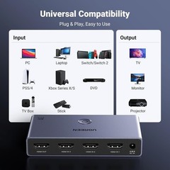 UGREEN HDMI 2.1 Switch 8K@60Hz 3 in 1 Out with Remote Support 3D CEC HDR HDCP2.3