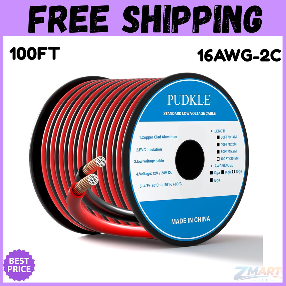 16 Gauge Wire 16awg Automotive Wire Electrical Wire 100ft 2 Conductor Red Black