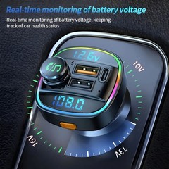 Bluetooth 5.0 Car FM Transmitter Adapter, Hands-Free, USB Charger, AUX Audio US
