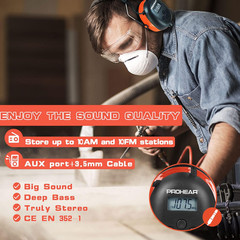 PROHEAR 027 AM FM Radio Headphones with Digital Display, 25Db NRR, Safety Ear Pr