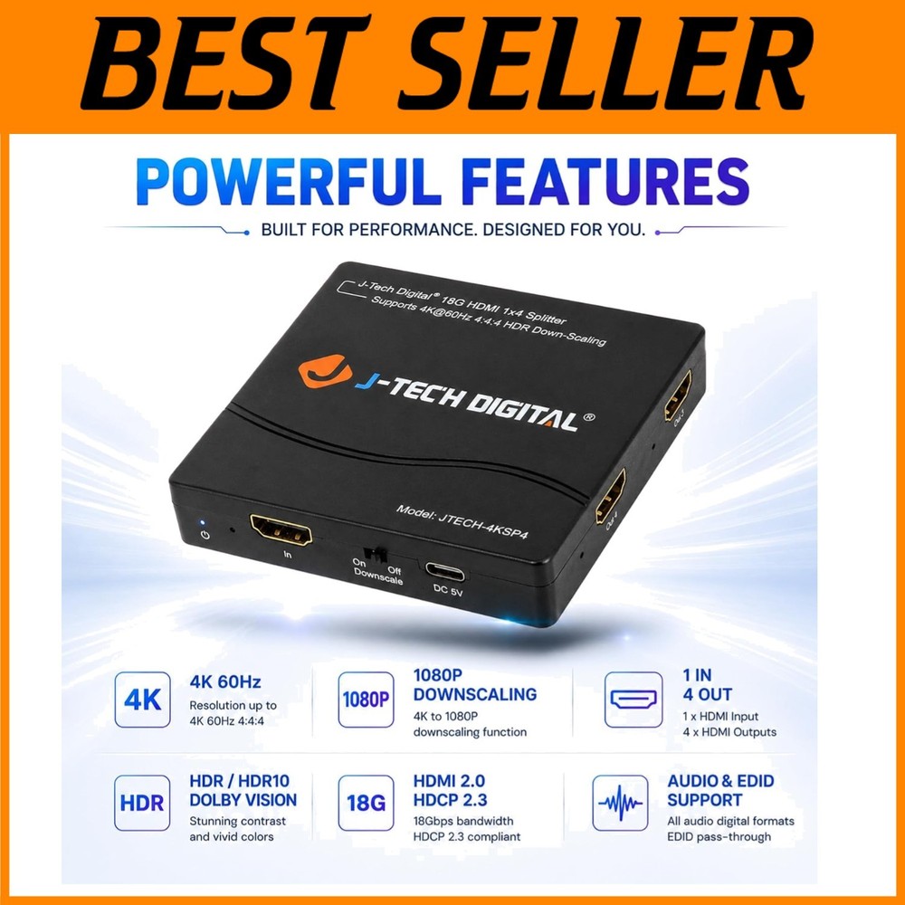 4K HDMI Splitter 1×4 Dolby Vision HDCP2.2 JTECH-4KSP4