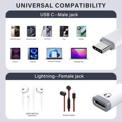 USB C to Lightning Audio Adapter, USB C Male to Female Lightning Headphone Audio