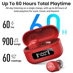 TOZO NC9 Hybrid Active Noise Cancelling Wireless Earbuds, Red | Refur